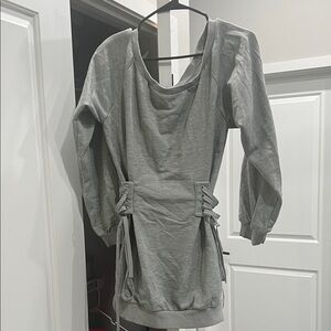 Gray Long Sleeve Dress with Lace-Up Sides